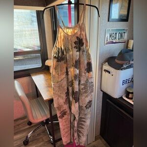 Artisan handmade natural dye OOAK leaves print onesie jumpsuit size M/L